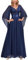 MIUSOL Women's Elegant Sequin Insert Lace Sheer Chiffon Deep V Neck Flare Sleeve Evening Prom Formal Long Dress (Large, Navy Blue)