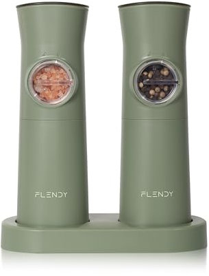 Flendy Gravity Electric Salt and Pepper Grinder Set Rechargeable, Automatic Salt and Pepper Grinder Set with USB C Charging Base, Gravity Salt and Pepper Shakers Set Electric