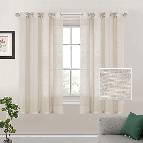 Tenger Home 2 Piezas Cortinas de Voile para salón Cortinas Salon ortinas de Lino con Ojales Cortinas y Visillos, Translucidas Visillos para Ventanas Habitacion, Visillos Salón (Lino, 140 x 145 cm)