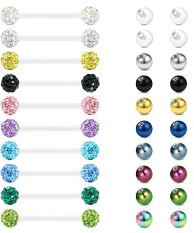 Rajnard plast tungstänger 12/14/16/18/25/32/35/38 mm tungstång piercing klar tungpiercing smycken bröstvårta stänger 14 g flexibel rak skivstång för kvinnor mig, Plast
