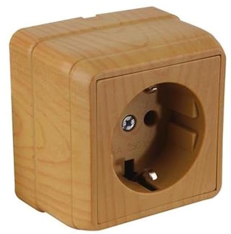 Bron Steckdose Aufputz IP20 in Eiche Holz Optik – Hochwertige Steckdose für den Innenbereich – Stilvolle Elektroinstallation mit einfacher Montage
