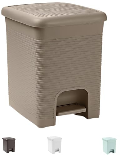 Tomaino - Pattumiera Bagno in plastica con pedale - Cestino da bagno con coperchio - Bidone immondizia Piccolo per Casa, Bagno, Ufficio, Interno, Camera (Tortora, 16 Litri)