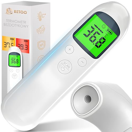 Retoo Fieberthermometer Stirnthermometer Digitales Thermometer Infrarot für Babys und Erwachsene Temperaturmessgerät Hygienisch LCD Anzeige 32 Speicherabruf Weiß
