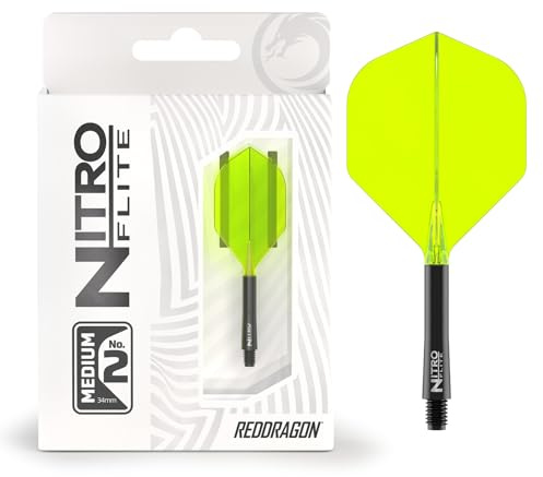 RED DRAGON Darts – Nitro Flite Integriert Flüge & Schäfte System – No.2 Form und Design – Schwarz & Gelb Farbe, Medium Länge