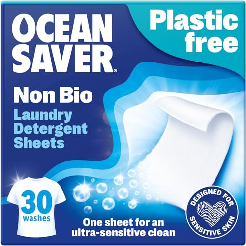 OceanSaver Eco Laundry Detergent Sheets | Non-Bio | Eco-Friendly, Biodegradable & Freshly Scented | Zero-Waste & Removes Tough Stains | Vegan, Plastic & Cruelty-Free | Plant Based Formula (30 Washes)