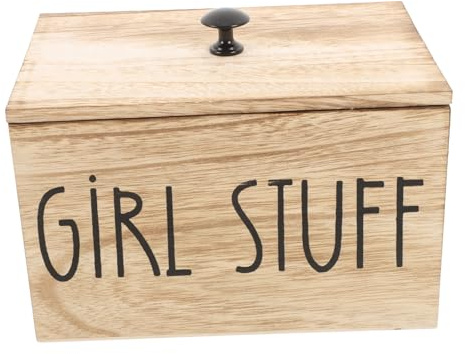 HAMPPLIES Sanitary Napkin Storage Box Multifunctional Rustic Wooden with Lid Feminine Hygiene Organizer with Multicompartment Design for Bathroom and Desktop Use