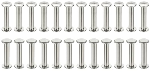 PATIKIL 24 Sets Chicago Screws, 5x25mm(DxH) Chicago Screws Phillips Binding Post Screw Bolts Leather Rivets 304 Stainless Steel Fasteners for Leather Belt Scrapbook Photo Albums, Silver