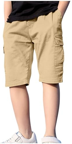 duxyoz Boys Cargo Bermuda Shorts School Uniform Chino Shorts Kids Summer Pull On Elasticated Waist Pants Lightweight Breathable Comfy Sports Trousers Casual Sweat Short with Multi-Pockets 12-13 Years