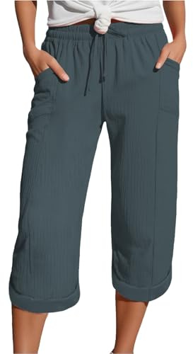 Nuoke 7/8 Hose Damen Sommer, Musselin Kurze Hose Damen 2025 Sommer Leinen Shorts Beach Hosen Sommerhose Leicht Stoffhose Kleid Leinenhose Bluse, Bronze S