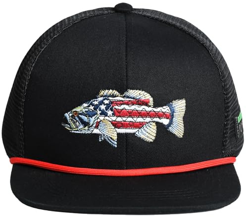 EDTREK Elite Youth Country Hat for Big Kids - Boys Snapback Hat with Flat Brim (Patriotic Bass - Black)