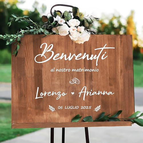 BOFUNX 8 Fogli Cartello Benvenuto Matrimonio Cartello Matrimonio di Ingresso Adesivi Personalizzati con Nome e Data Pannello Benvenuto di Nozze Personalizzato Decorazione
