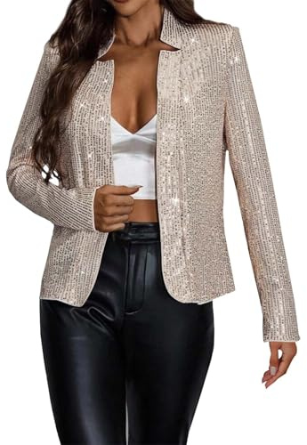 Generisk paljetter bolero damer, kavaj damer glitter festlig jacka festival kostym kvinnor karneval kostym casual blusjacka party bomberjacka kort streetwear rave outfit bekväm kavajrock, silver, XL