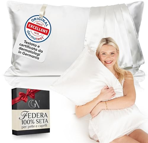 Federa Seta Cuscino 50x80 Certificata da Dermatologi per Pelle e Capelli | Federa in seta per capelli | Massima qualitá 6A, 22 momme | Silk pillowcase (Bianco Avorio - Bordino Bianco Avorio)