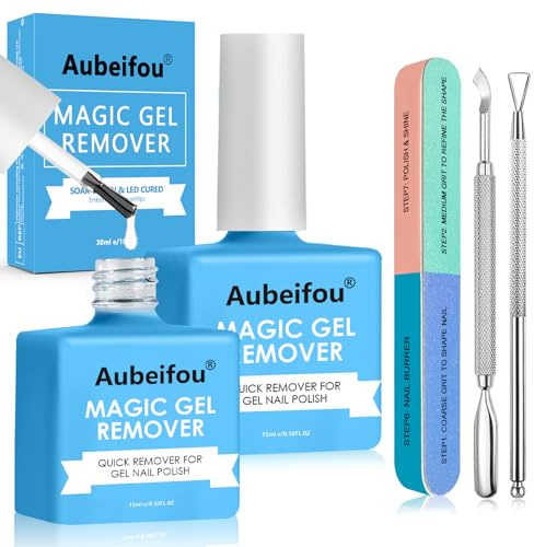 2 Pezzi 15ml Remover Semipermanente Unghie, Solvente per Smalto Semipermanente, Rapido e Facile, Con Lime per Unghie e Raschietti per Smalto e Spingi Cuticole, Adatto a nail art fai da te