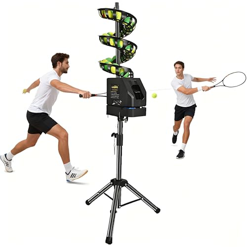 SENJINGHUA Macchina per palline da tennis con telecomando, velocità regolabile, altezza, frequenza e angolo per colpi di terra, raffiche, palloni, attrezzatura portatile per esercitazioni