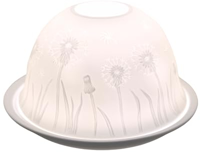 Nordic Lights Dandelion flower Porcelain Tealight Holder Dome | Candle Holder Projecting 3D Image Use With Scented Candle LED Light | Perfect Living Room Decor Lights | Shade & Plate Set with Gift Box