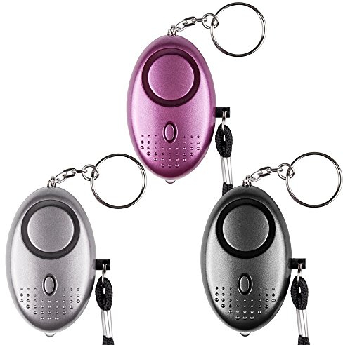 Alarme personnelle d'urgence [3 Pack] Qoosea Scream Safesound Alarme de sécurité 140dB LED Lampe de Poche pour Enfants/Femmes/Personnes âgées étudiant (Noir + Argent + Violet)