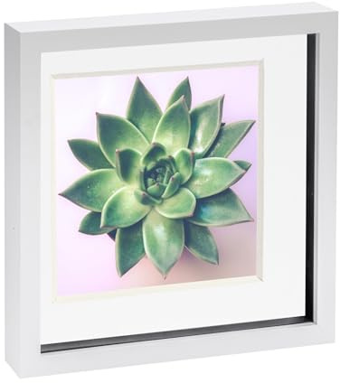 Nicola Spring 3D Shadow Box Photo Frame - 10x10 (25x25cm) - White 8x8 Mount (20x20cm) - Pack of 1 - White 3D Photo Picture Frame Box Memorabilia Display Case for Keepsakes, Crafts