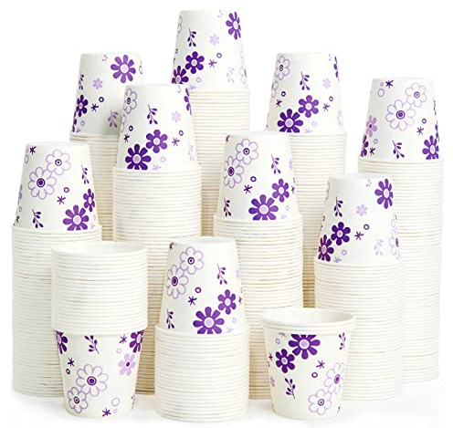[300 Pack] 3oz Disposable Bathroom Cups, Paper Mouthwash Cups, Cold Disposable Drinking Cup for Party, Picnic, BBQ, Travel, and Event, Purple Floral