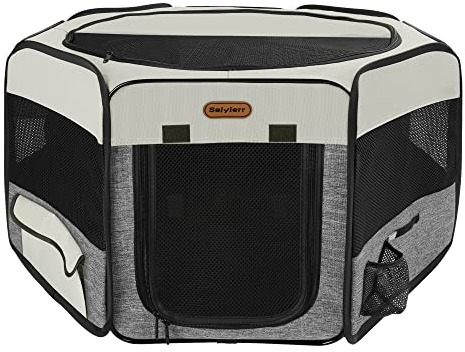 Seiyierr Puppy Playpen, 45 Portable Dog Playpen, Pet Playpen for Dogs Cats, Pop Up Playpen and Exercise Play Pen Dog Tent Indoor/ Outdoor, Removable Shade Cover