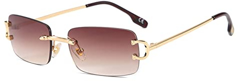 kachawoo Kleine Retro-Sonnenbrille, rechteckig, randlos, Vintage, männlich, weiblich, Sonnenbrille, UV400, rahmenlose Geburtstagsgeschenke für Mädchen (gold with brown)