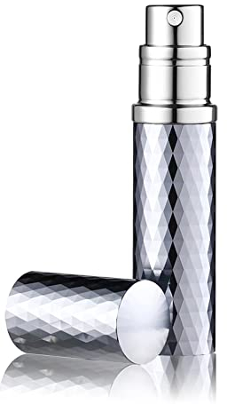 Aurdox Parfümzerstäuber, 5 ml nachfüllbare Parfümflaschen in Reisegröße, auslaufsicher, Bodenpumpe ohne Trichter, elegante, tragbare Größe für Damen und Herren, Diamant-Design, Grau