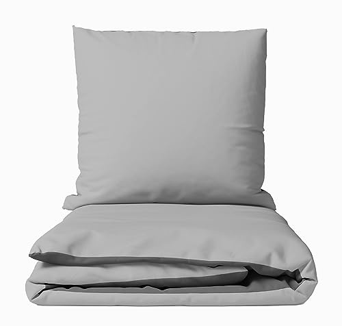 Leonado Vicenti Bettwäsche 155x220 Bettbezug Ganzjähriges Set 80x80 Kissenbezug Wendebettwäsche Grau Silber knitterfrei und pflegeleicht mit Reissverschluss