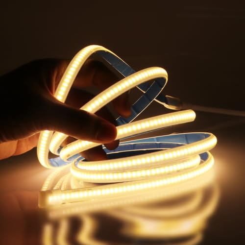 Wisada 220V COB LED Streifen 5M, 288 LEDs/m Flexible Superhell Warmweiß CRI≥85 LED Lichtband, IP65 LED Band Lichtschlauch Leiste Kette Selbstklebend mit Stecker für Schlafzimmer, Schrankbeleuchtung