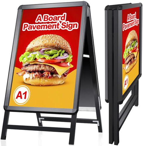 VAIIGO DIN A1 Kundenstopper Outdoor, Plakatständer wetterfest, doppelseitiger Aufsteller inklusive Schutzfolie, A-Rahmen Ständer für Werbung & Messen (A1, Schwarz)