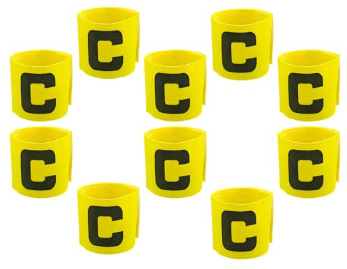 Hosifiy 10 fasce da calcio per capitano, in nylon giallo, elastici da calcio, regolabili, capitano, fascia per braccio C per giovani, adulti, allenamento sportivo