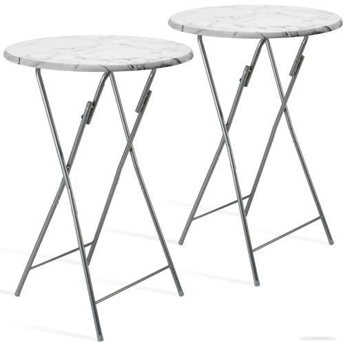 Casaria® Set 2 Tavoli da Bar Pieghevoli 110cm Ø 60cm Tavolino Appoggio Tavolo da Cocktail Alto Rotondo Giardino Bianco