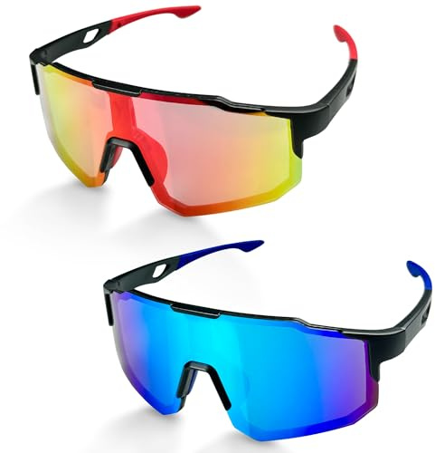 Lovesmile Occhiali Veloci, Occhiali da Sole da Uomo Polarizzati, 2 Pezzi Occhiali da Sole Sportivi, Occhiali da Sci Uomo, UV400 Occhiali Alpinismo, Adatto per Ciclismo Moto Corsa Sci Alpinis
