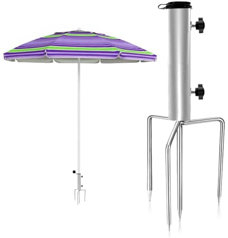Pincho Sombrilla Playa,Poste De Tierra De Paraguas Con 4 Clavijas Desmontable Ajustable, Pie Para Sombrilla Con Ancla Palo,Soporte Paraguas De Césped Para Sombrilla Playa Césped Arena Pesca Jardín