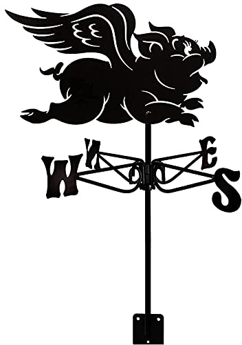 Weather Vane Flying pig with Roof Mount Weathervane Wind Direction Indicator, Retro Weathercock Metal Weathercock Garden, Creative Wind Vane Stainless Steel for Farm Yard Home Decor Gift-A