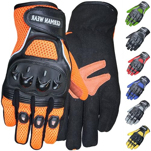 German Wear Motocross Motorradhandschuhe Biker Handschuhe Textilhandschuhe 6X Farben, Größe:10=XL, Farbe:Orange