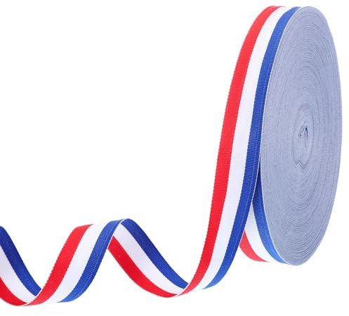 PATIKIL 1 Rouge Blanc Bleu Ruban Gros-Grain Rayé, 55 Yard Ruban en Tissu Polyester à Rayures Double Face pour Emballage Cadeau, Fabrication de Nœuds, Vêtements, Décorations de Noël