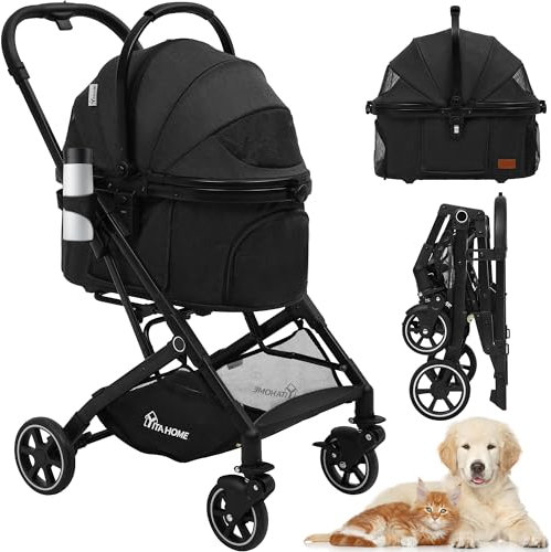 YITAHOME Hundewagen für Kleine Hunde, Hundewagen 3 in 1 Hundebuggy Bis 15.9kg, Klappbar, Hundebuggy Kleine Hunde, Hunde Buggy, katzenwagen, Faltbar Hund Kinderwagen, Tragbarer Kinderwagen (Schwarz)