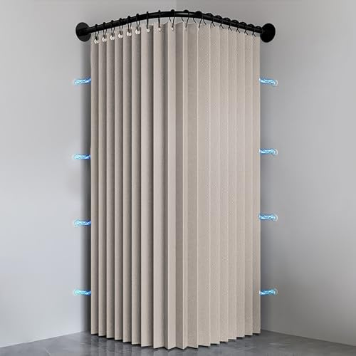Haoyunll Cortina de Ducha Plegable Impermeable y Antimoho con Gancho, Cortina de Ducha de Esquina de Tela Lavable, Cortinas de Ducha Magnéticas para Baño, 150g/m², Beige, 120x200cm