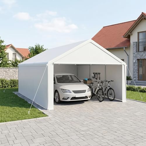 ACXIN Förvaringstält, tält, garage, robust skydd med PE-presenning, UV-vattentätt, UV-beständigt, takförstärkning, golvram för bil, lastbil, SUV, vit, 4 m x 6