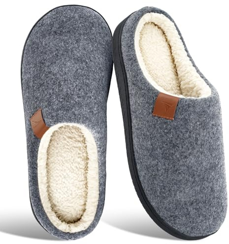 SROTRAS Zapatillas Casa Hombre Cómodas Pantuflas Hombre Invierno Antideslizante Zapatillas de Fieltro para Interior y Exterior，Gris，44-45 EU