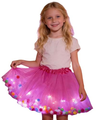 Falda tutú para niña, con pompones de colores, para fiestas de carnaval, espectáculos de baile, falda de ballet, Rosa intenso., 3-14 Jahre