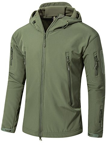 YFNT Herren Taktisch Softshell Fleecejacke Militär Hoodie Outdoor Wandern Camping Warm Winddicht Wasserdicht Mantel Jacken, Grün, M