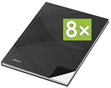 RNK - Verlag Notizbuch mit Hardcover-Einband, 96 Blatt, Notizheft, Tagebuch, Schreibbuch (8er Pack, Schwarz A4 (Kariert))