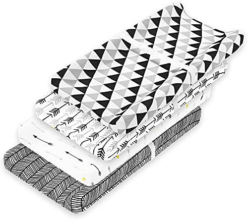 Changing Pad Cover – Baby Changing Pad Covers 4 Pack – Boy or Girl Changing Pad Cover – Pure Jersey Machine Washable Black and White Changing Table Cover – Diaper Changing Pad Cover Sheets