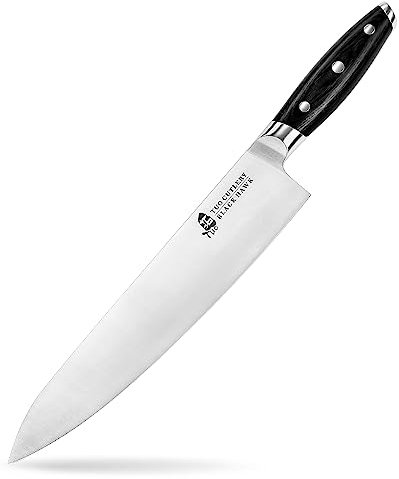 TUO Couteaux de Chef Couteau de Cuisine Professionnel 25cm Couteau à Viande Acier Inoxydable Allemand avec Poignée Ernogomique-Black Hawk Series