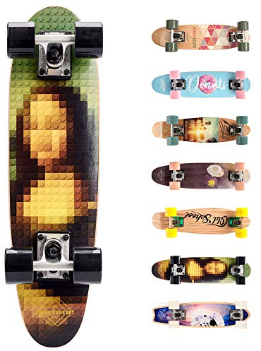 Meteor Holz Skateboard Kinder - Mini Cruiser Kickboard - Skateboard mädchen Rollen Board - hohe Qualität Old School Skateboards Holz Deck - Retro Skateboard Jungen Mini-Board (Mona), 1, Einheitsgröße