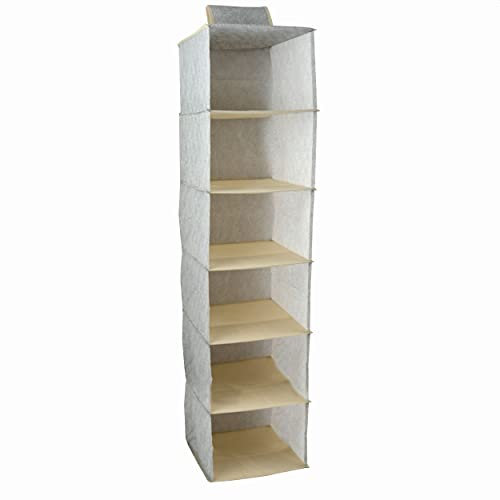 MSV MS4834 Hängeregal 6 Fächer, Hängeaufbewahrung, Organizer für Kleidung, für den Kleiderschrank, platzsparend und faltbar, Metallhaken, Vlies, grau, Grey