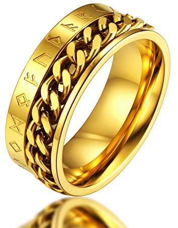 FaithHeart Vridbar vikingaringar, nordisk fidgetring med runskrift som kan snurras vilket lindrar oro, i rostfritt stål, för män och kvinnor, med presentförpackning, anpassbar, Roséguld, Ingen