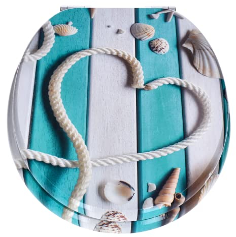 TP WC-Sitz mit Absenk-Automatik und Motiv, Soft-Close-Funktion, Toiletten-Deckel mit Holz-Kern, ovale O-Form, EU-Größe, bis 120 kg, rostfreie Scharniere, einfache Montage, universal passend