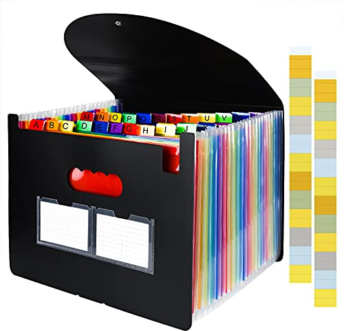 ELECLAND 24 Pockets Expanding File Folders Portable Accordion File Organizer Plastic Pocket Folders for Documents A4 Paper Desktop File Organizer (Expandable Cover)